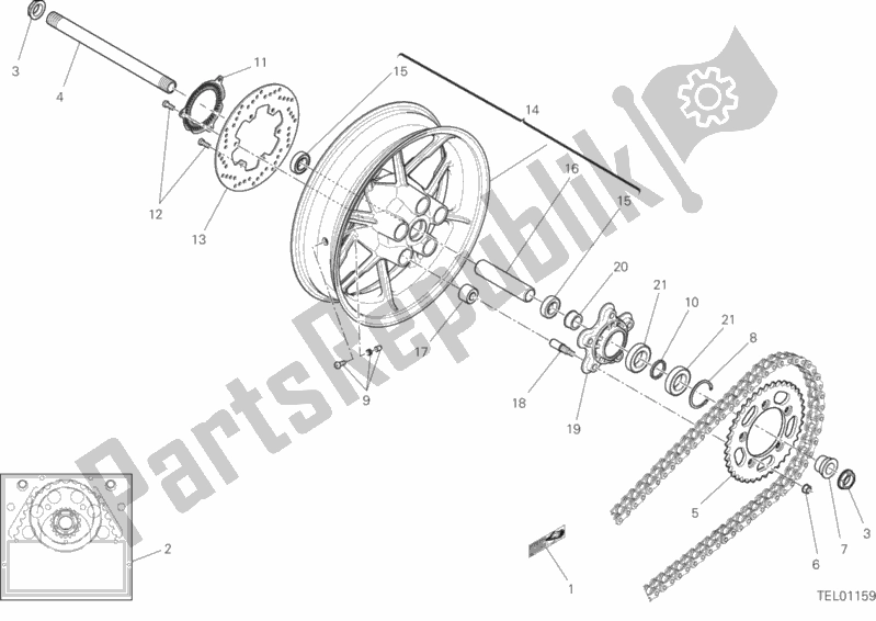 All parts for the Rear Wheel of the Ducati Scrambler 1100 Thailand USA 2019